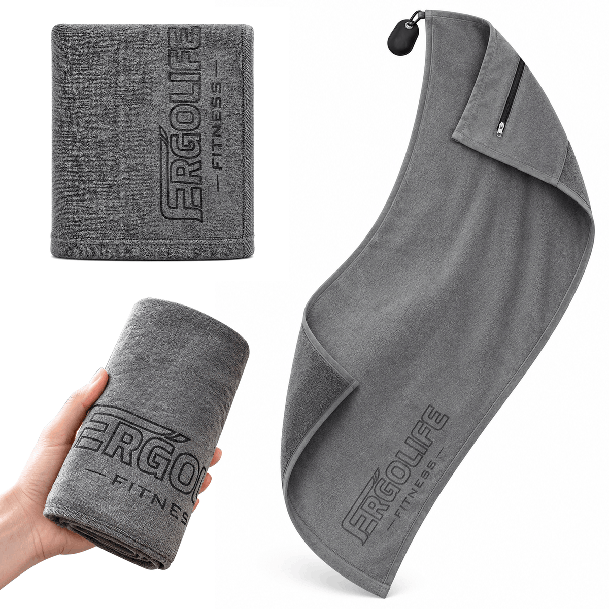 ERGOLIFE Anti-Slip Fitness Towel for Workout Benches & Cardio – Sweat Absorbent Microfiber with Phone & Key Storage Pouch