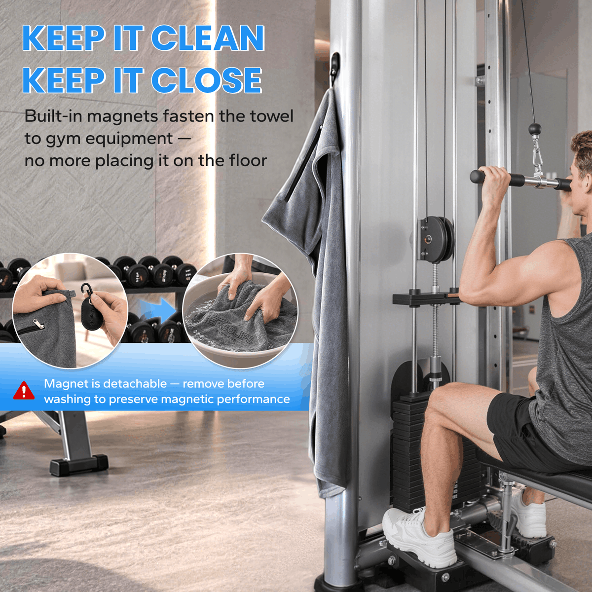 ERGOLIFE Anti-Slip Fitness Towel for Workout Benches & Cardio – Sweat Absorbent Microfiber with Phone & Key Storage Pouch