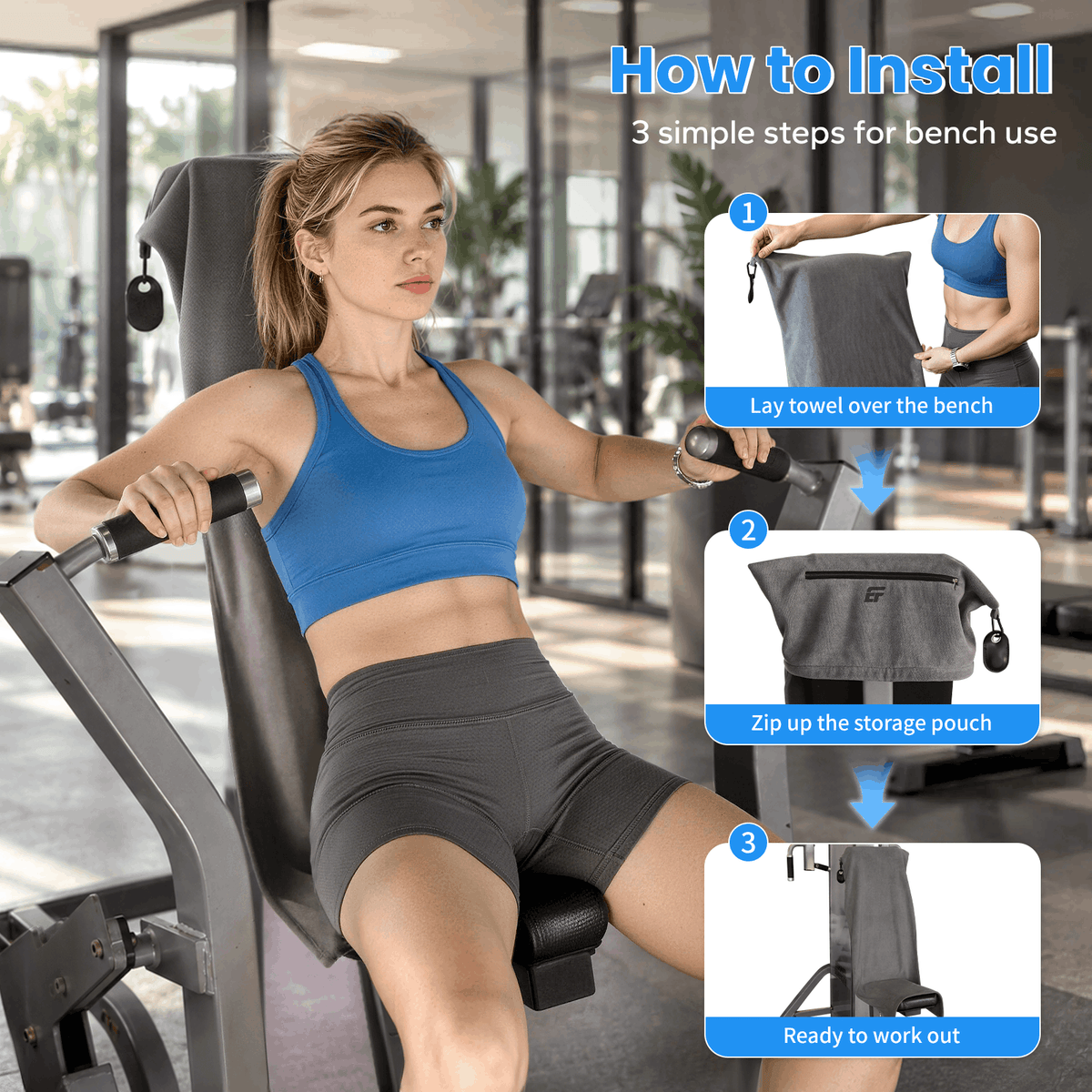 ERGOLIFE Anti-Slip Fitness Towel for Workout Benches & Cardio – Sweat Absorbent Microfiber with Phone & Key Storage Pouch