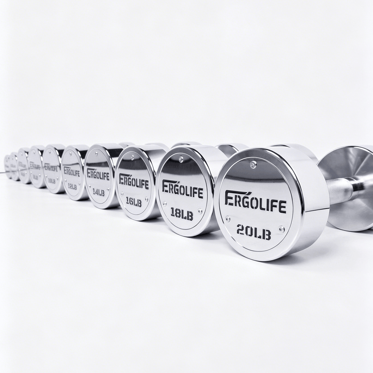 ERGOLIFE WCORE CHROME LIGHT | Studio Chrome Dumbbell Set 2–20 lb