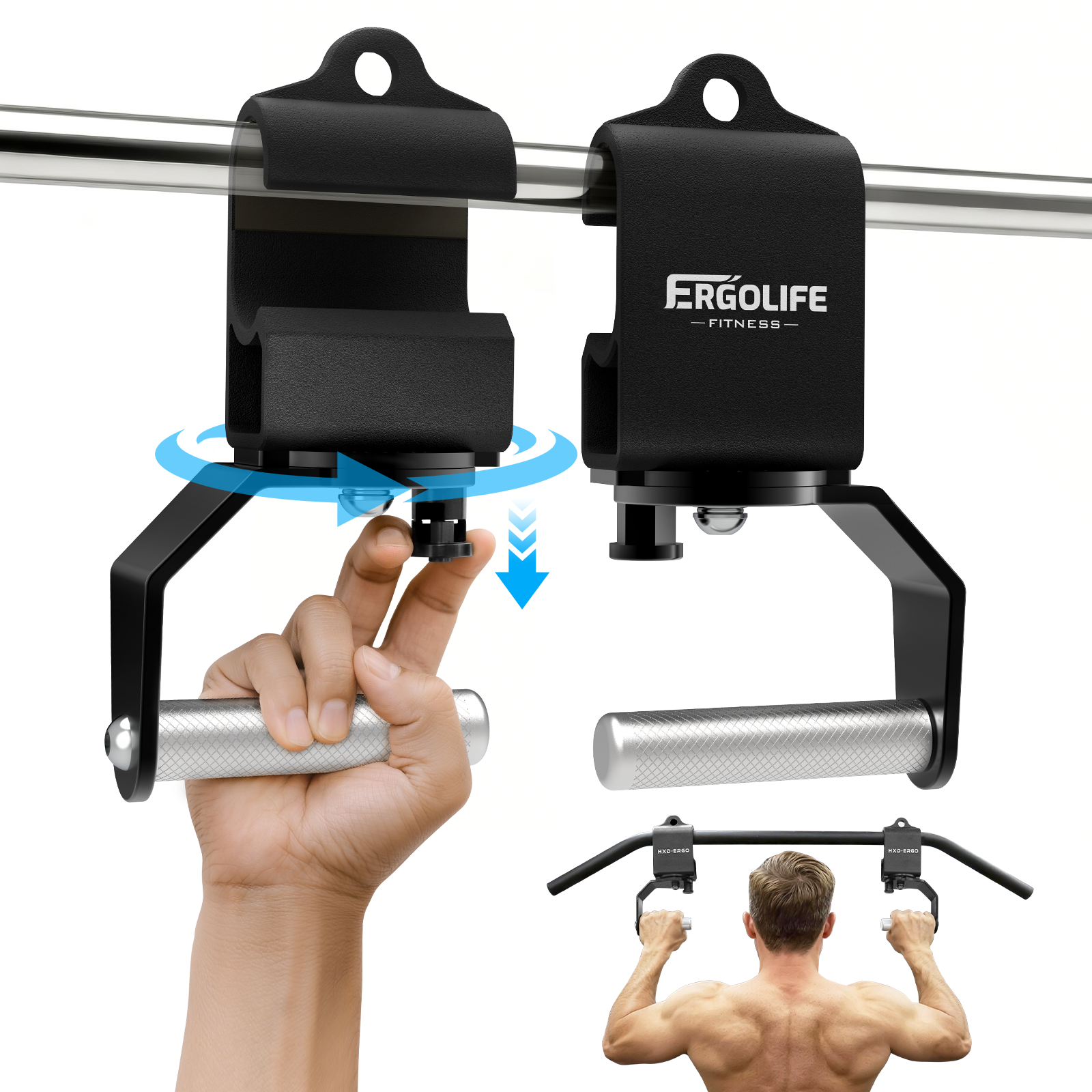 ERGOLIFE 360° Rotating Pull-Up Handles Ergonomic Strength Training Att ...
