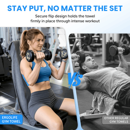 ERGOLIFE Anti-Slip Fitness Towel for Workout Benches & Cardio – Sweat Absorbent Microfiber with Phone & Key Storage Pouch