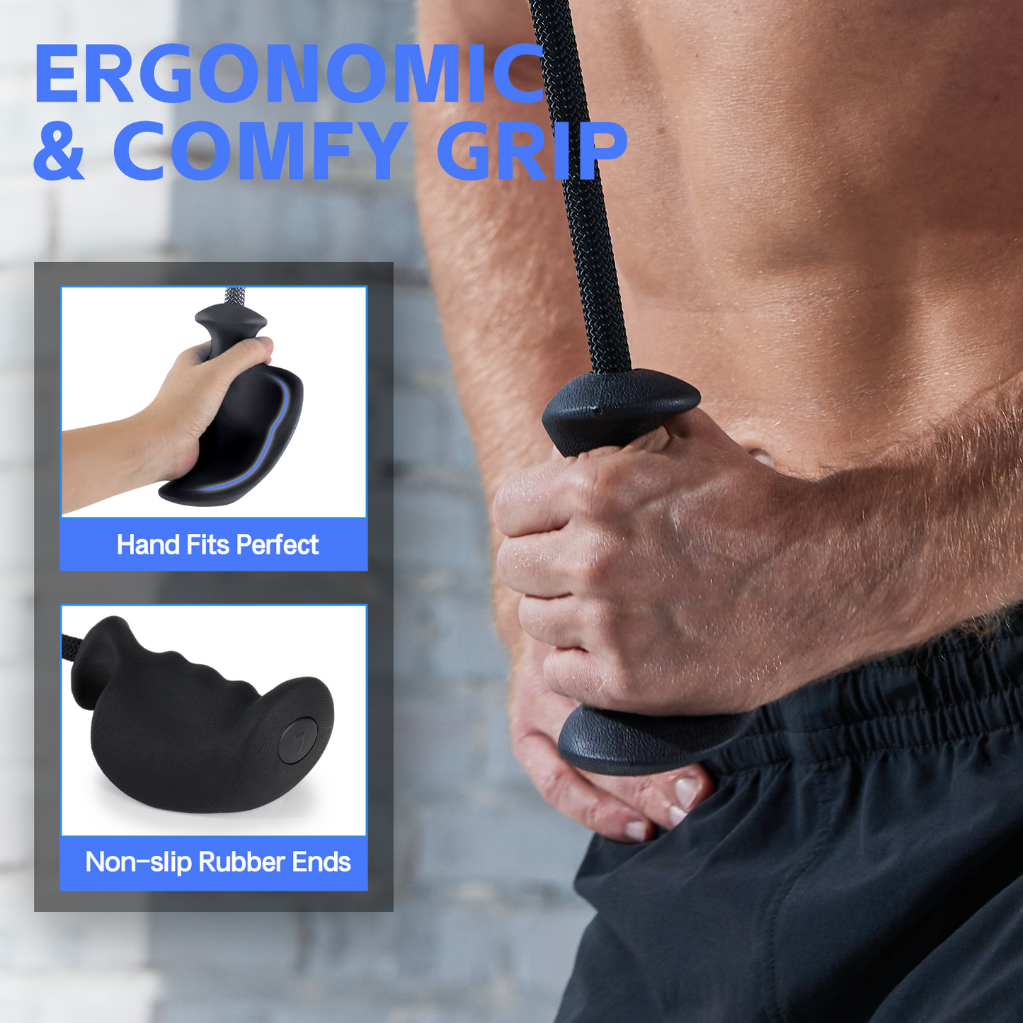 ERGOLIFE One-hand Tricep Rope with Ergonomic Handles 36 Inch Tricep Pull Down Rope