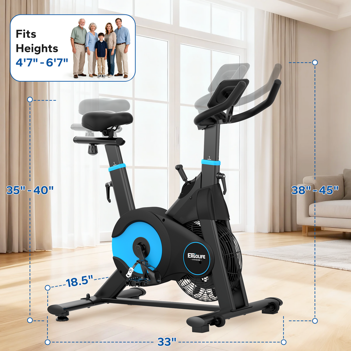 ERGOLIFE Magnetic & Air Resistance Indoor Bike