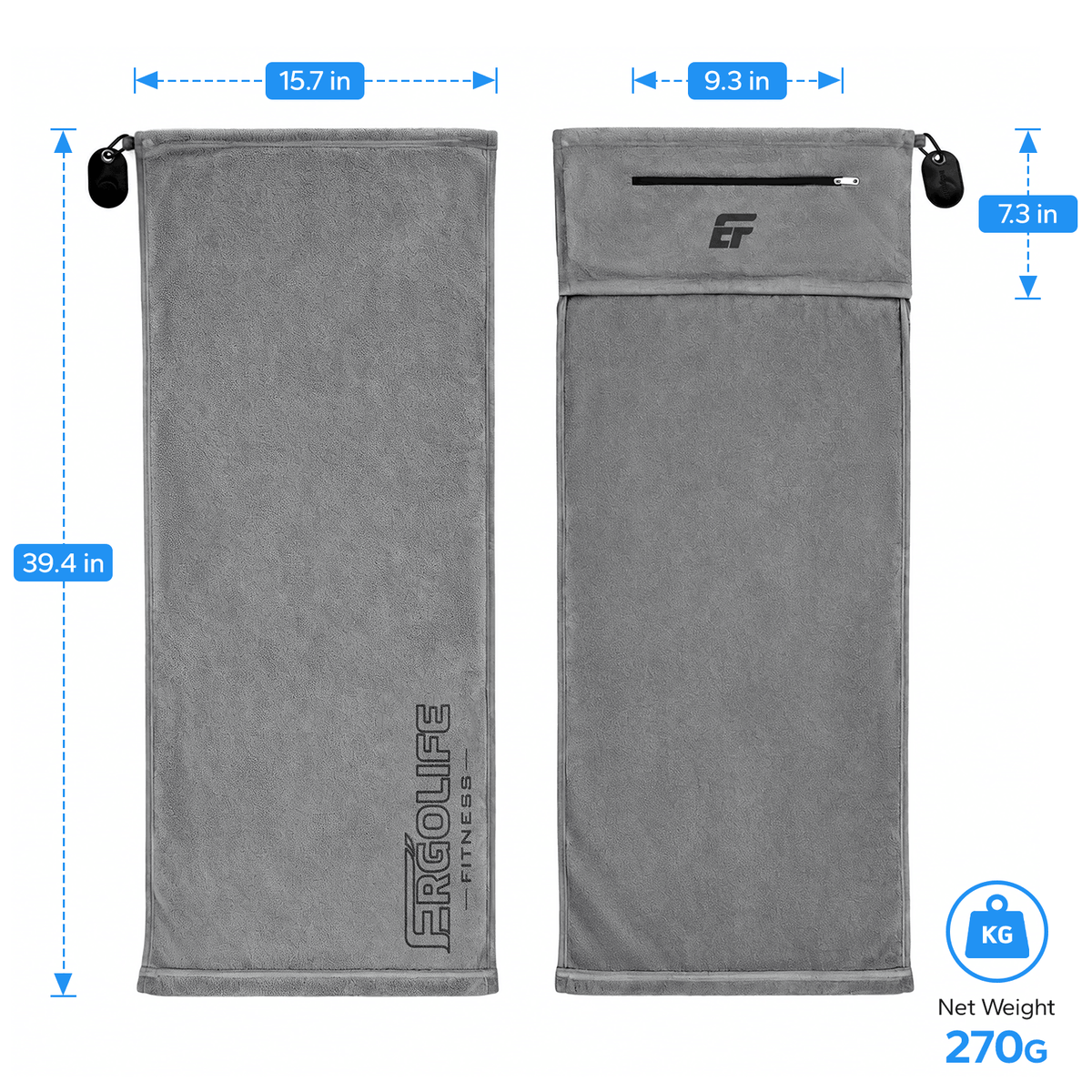 ERGOLIFE Anti-Slip Fitness Towel for Workout Benches & Cardio – Sweat Absorbent Microfiber with Phone & Key Storage Pouch