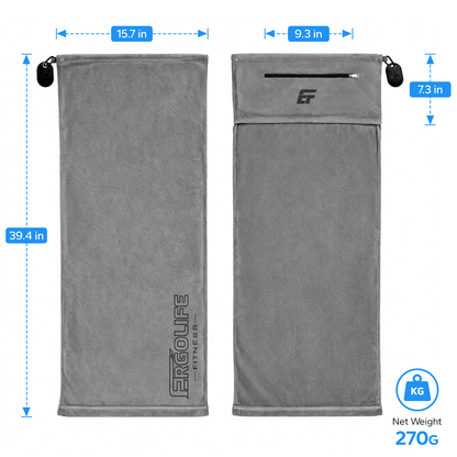 ERGOLIFE Anti-Slip Fitness Towel for Workout Benches & Cardio – Sweat Absorbent Microfiber with Phone & Key Storage Pouch
