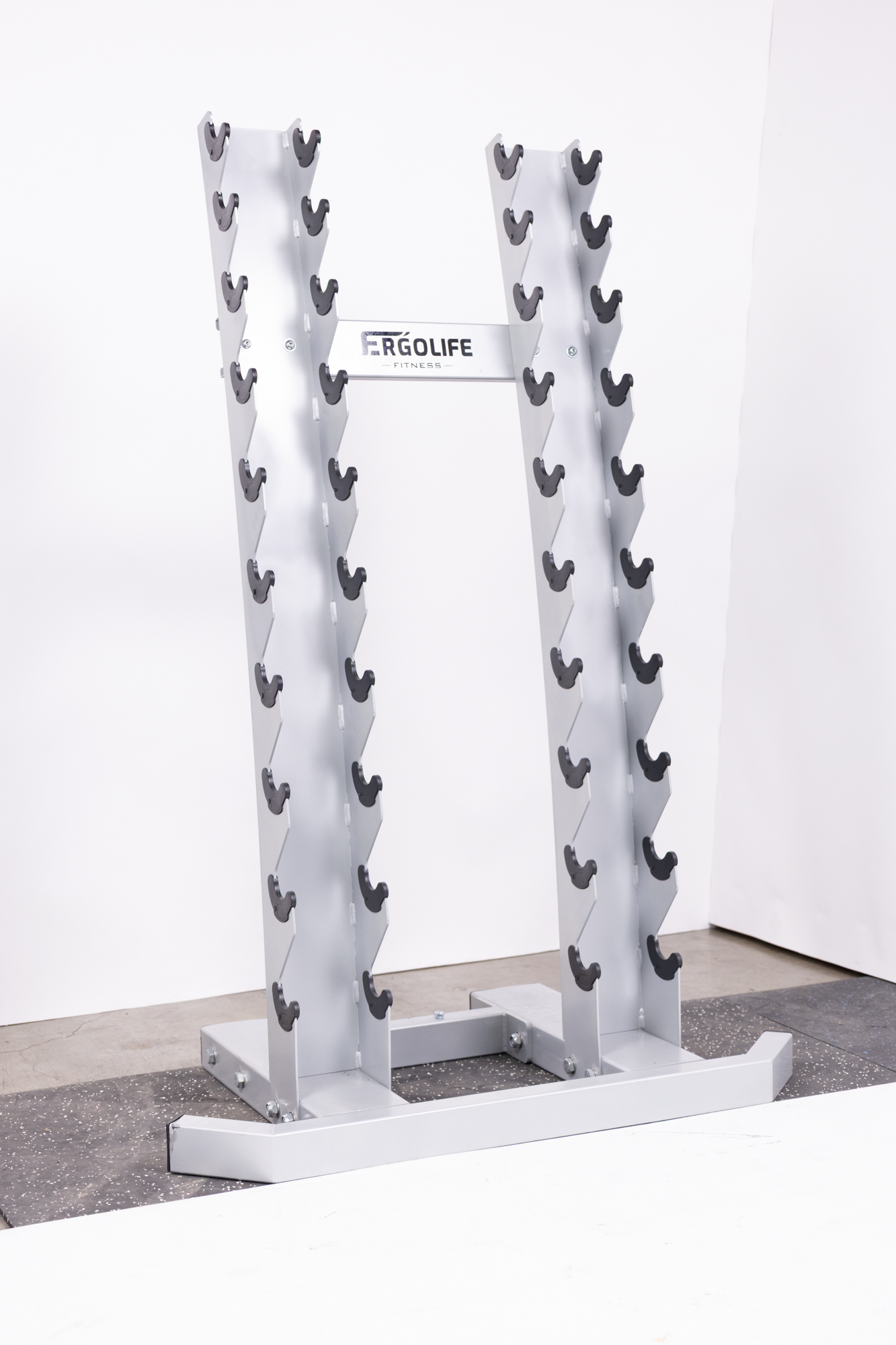 ERGOLIFE Studio-Grade Chrome Dumbbell Set with Vertical A-Frame Rack (2-20 LBS)