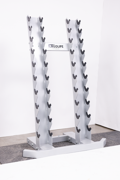 ERGOLIFE Studio-Grade Chrome Dumbbell Set with Vertical A-Frame Rack (2-20 LBS)